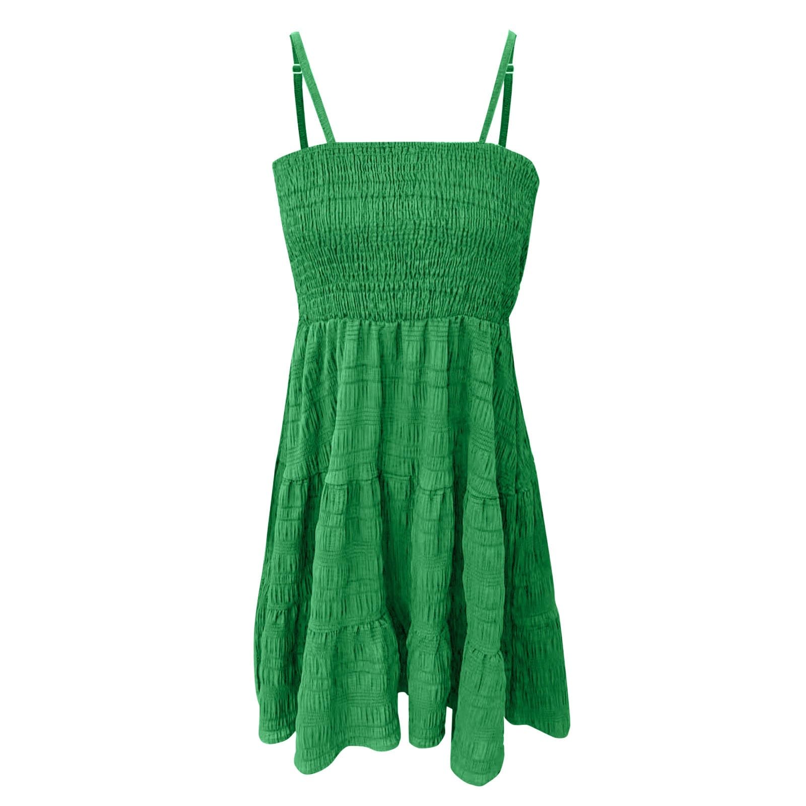 Robe d'été élégante pour femme - Robe longue bohème - Avec bretelles spaghetti - Robe trapèze smockée - Robe de loisirs aérée avec plis à la taille - Robe en mousseline pour vacances, plage, été