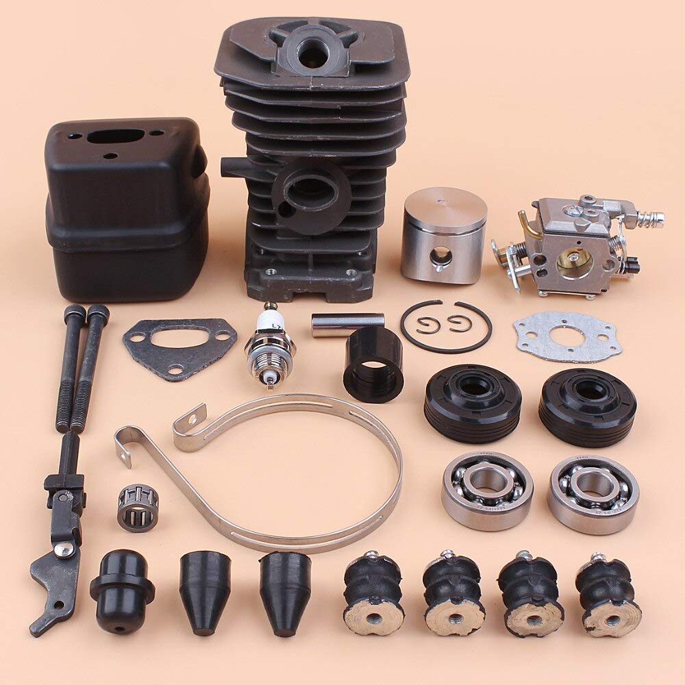 38mm Cilindro Pistón Silenciador Carburador Cojinete Sello de aceite Set Fit HUSQVARNA 137 142 Piezas de motosierra con AV Kit de amortiguador anular