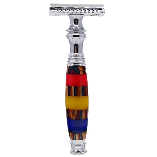 GDMG Maquinilla de afeitar abierta con mango largo de doble filo, maquinilla de afeitar de seguridad con 5 cuchillas, se adapta a la piel,