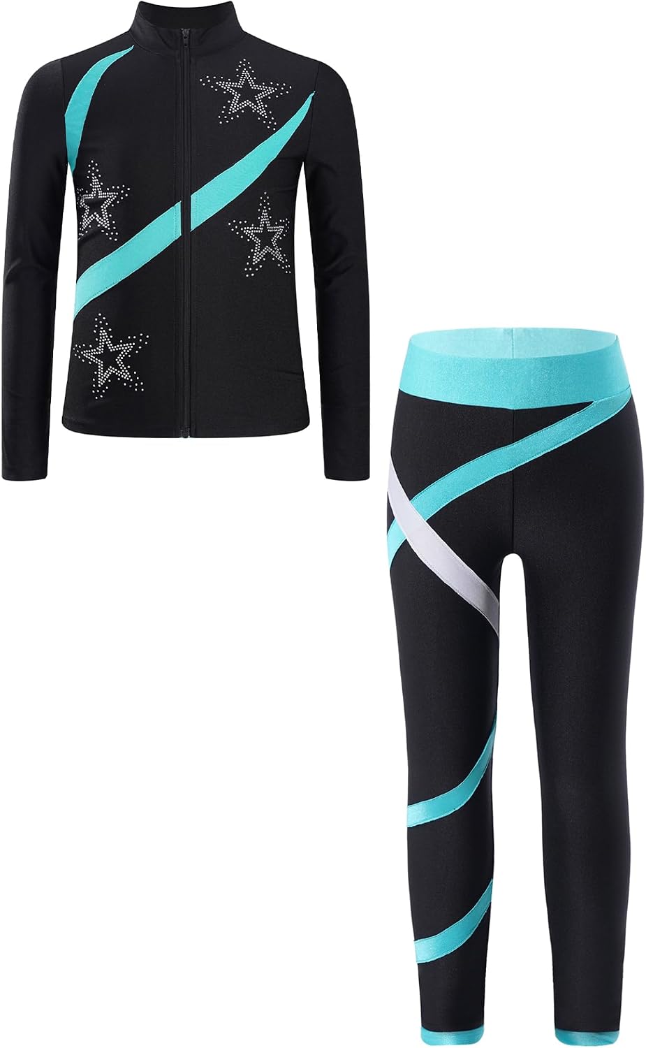 Kids Girls Figure Skating Training Outfit Sparkly Ice Skating Jackets Top with Skating Leggings Sport Activewear