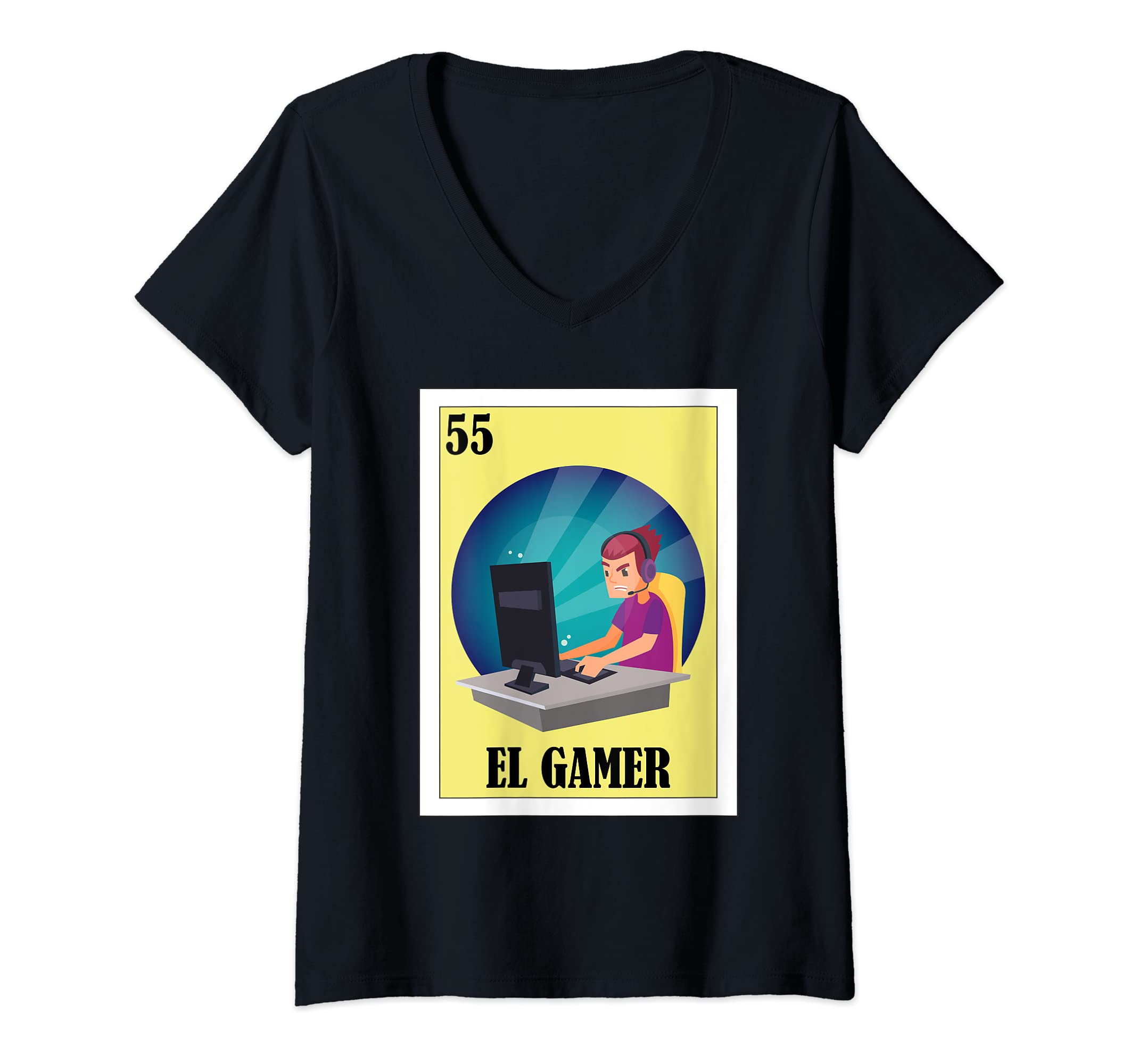Womens Funny Mexican Design for Gamers - El Gamer V-Neck T-Shirt