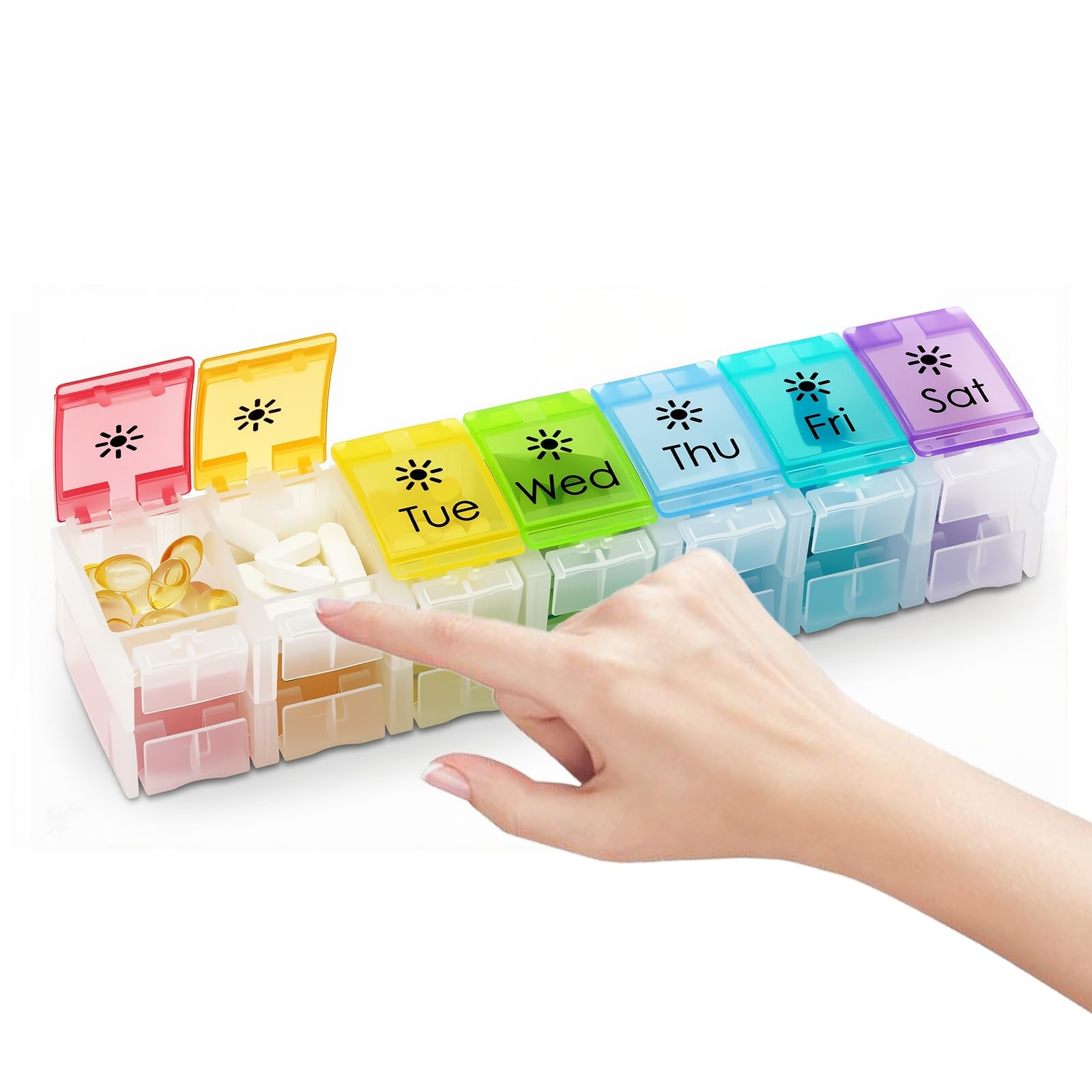 XL Large AM PM Weekly Pill Organizer Arthritis Friendly 2 Times a Day Pill Box with Spring Open
