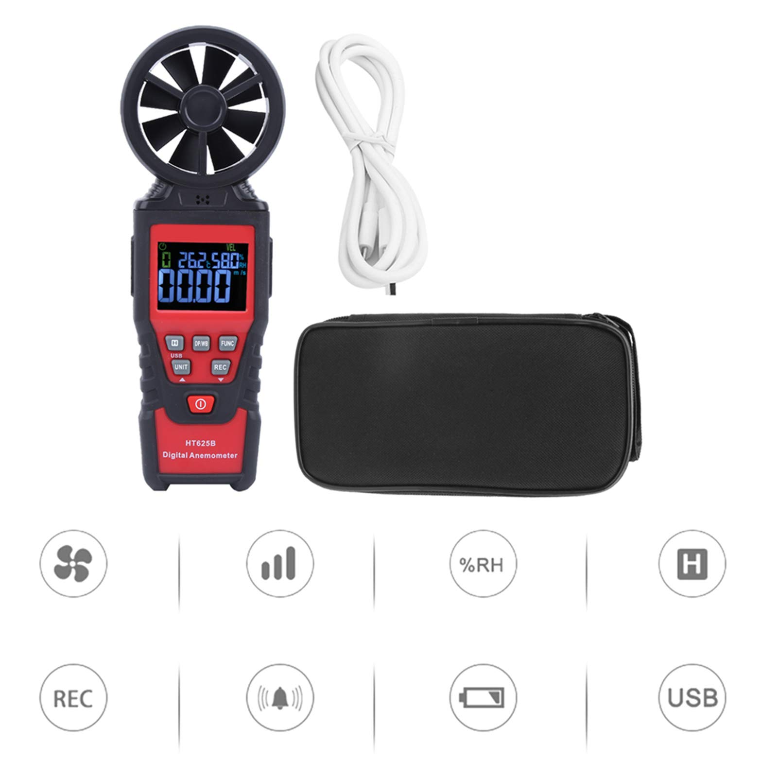 Anemometro Digitale Misuratore di Velocità del Flusso D'Aria Portatile per la Generazione di Energia Eolica Misurazione con Display Retroilluminato per Gli Appassionati Outdoor Materiale