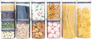 Kit 12 Potes Herméticos Acrílico Quadrado Empilháveis, Tampa de Vedação Silicone, Porta Alimentos e Mantimento