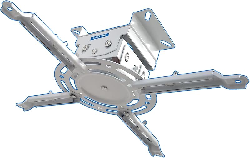 Low Profile Projector Ceiling Mount, 33lb Max, Universal, 4.7" | 360° Rot, ±30° Swivel, ±10° Tilt, Adj. Arms 3.7"-19", Steel, Quick Rel – Home & Office, No Single-Hole, White