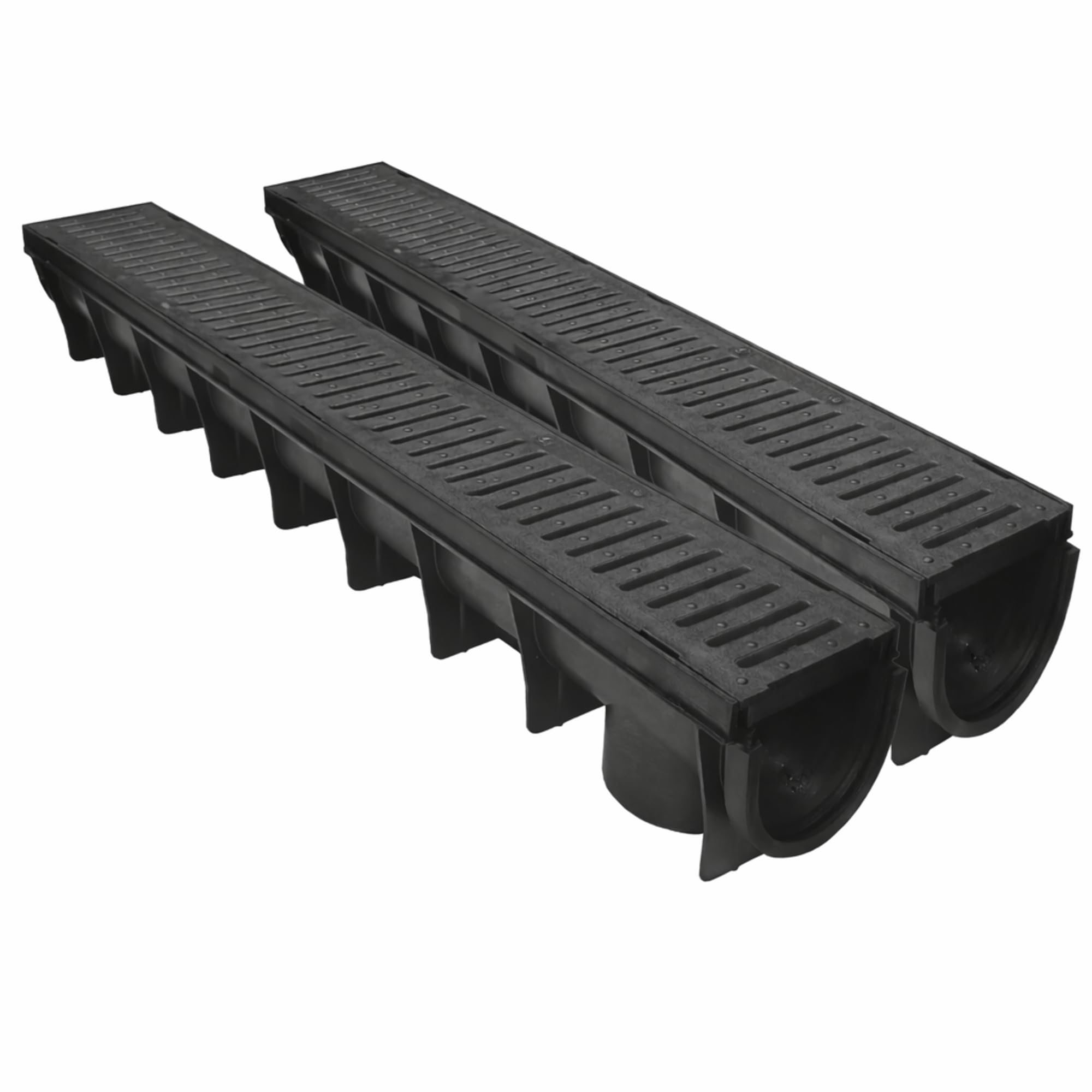Drainage Channel 1m Linear Storm Drain (135mm W x 140mm H) Heavy-Duty Plastic, Clip-Together Modular System with Removable Grate for Driveway, Garden, Patio, Wetroom – 1/2/4/6/8 Pack (2)