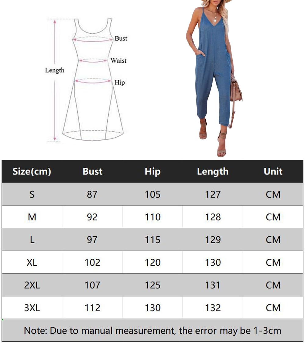 Haibang Salopette Donna Estiva Tuta Jumpsuit a Gamba Larga Tuta Tutine con Tasca Ampia Pantaloni Lunga Senza Maniche Scollo a V Profondo Pagliaccetto Con Spalline Monopezzi e Tutine Casual Playsuit