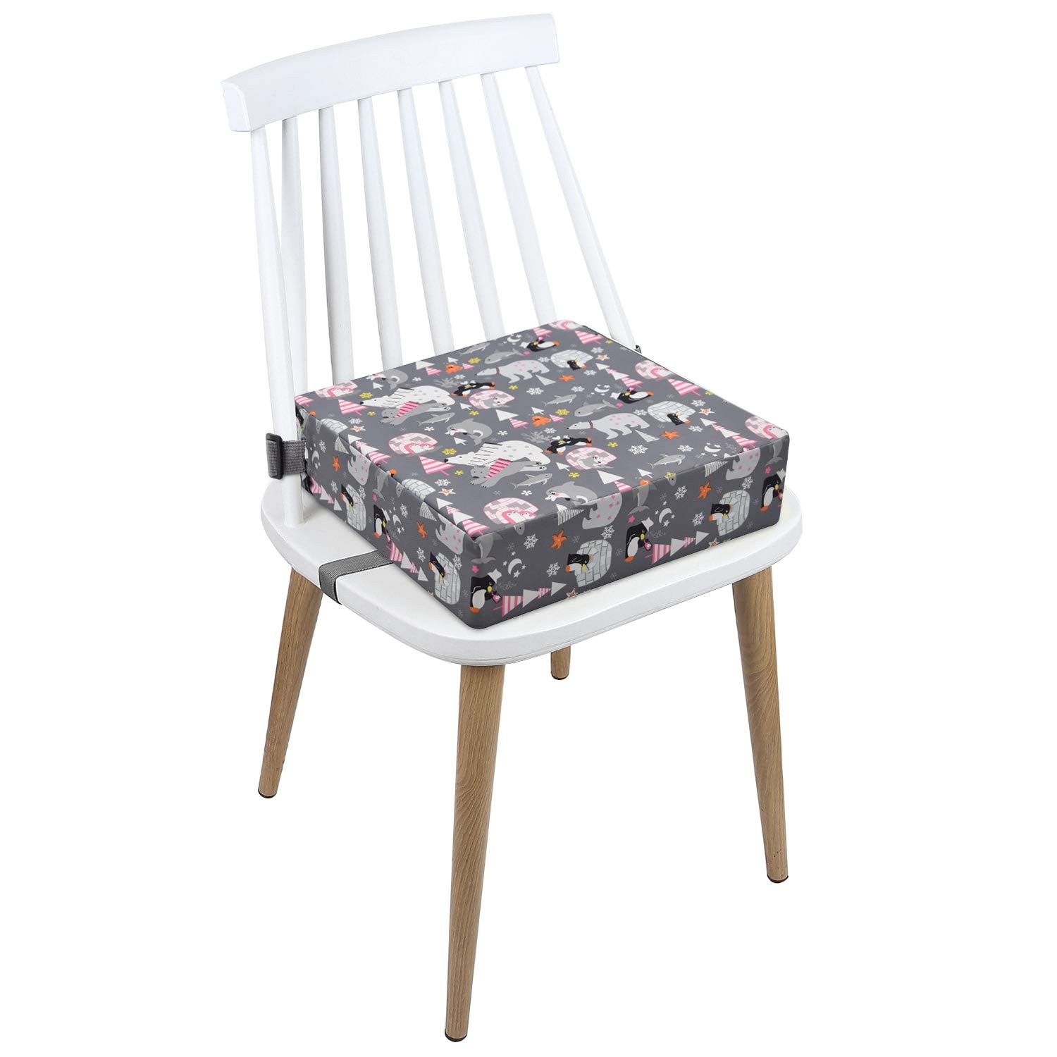 Rehausseur Chaise Enfant Coussin, en Toile de Coton Lavable avec 2 Sangles, Boucle de Sécurité, Motif de Dessin Animé Pour Enfant (Gris Bears) 111