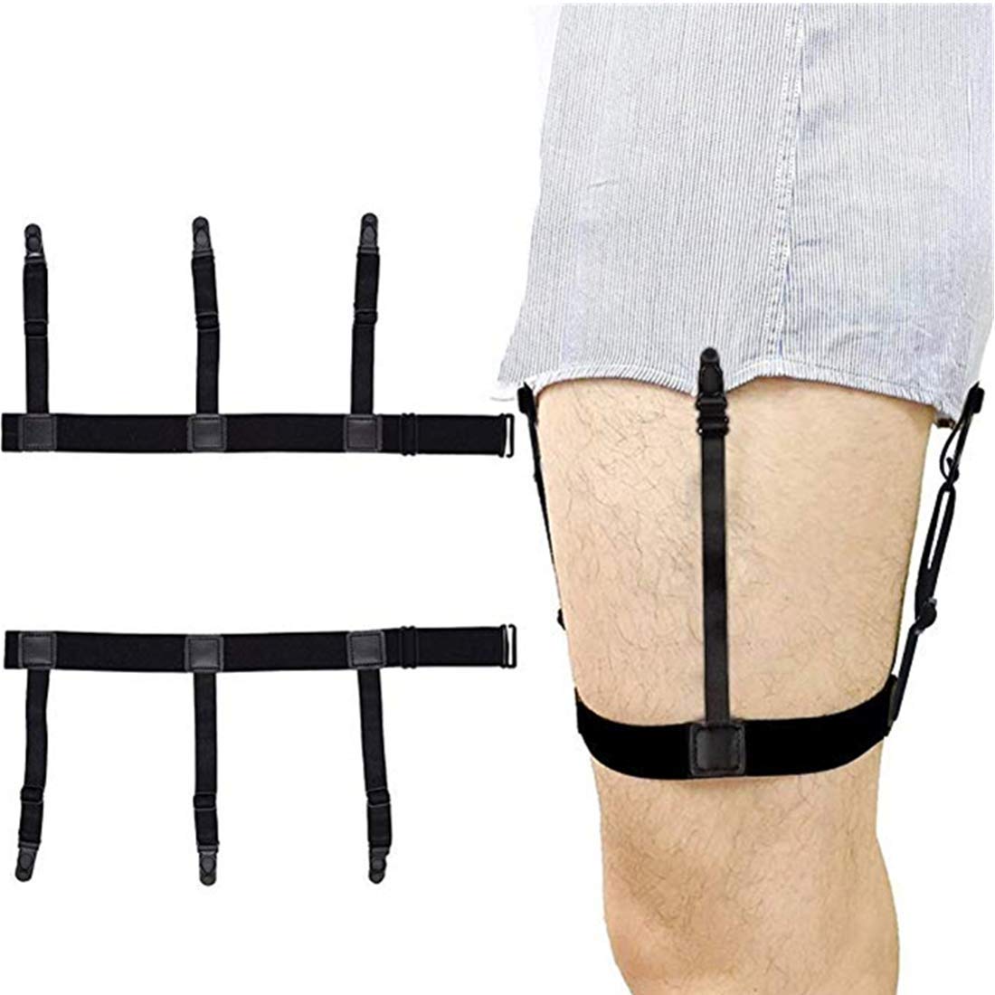 Booluee 1 Pair Mens Shirt Stays Garters Shirt Holder Straps Elastic Adjustable Shirt Suspenders Non-slip Locking Clamps (Style2, Plastic Clip)