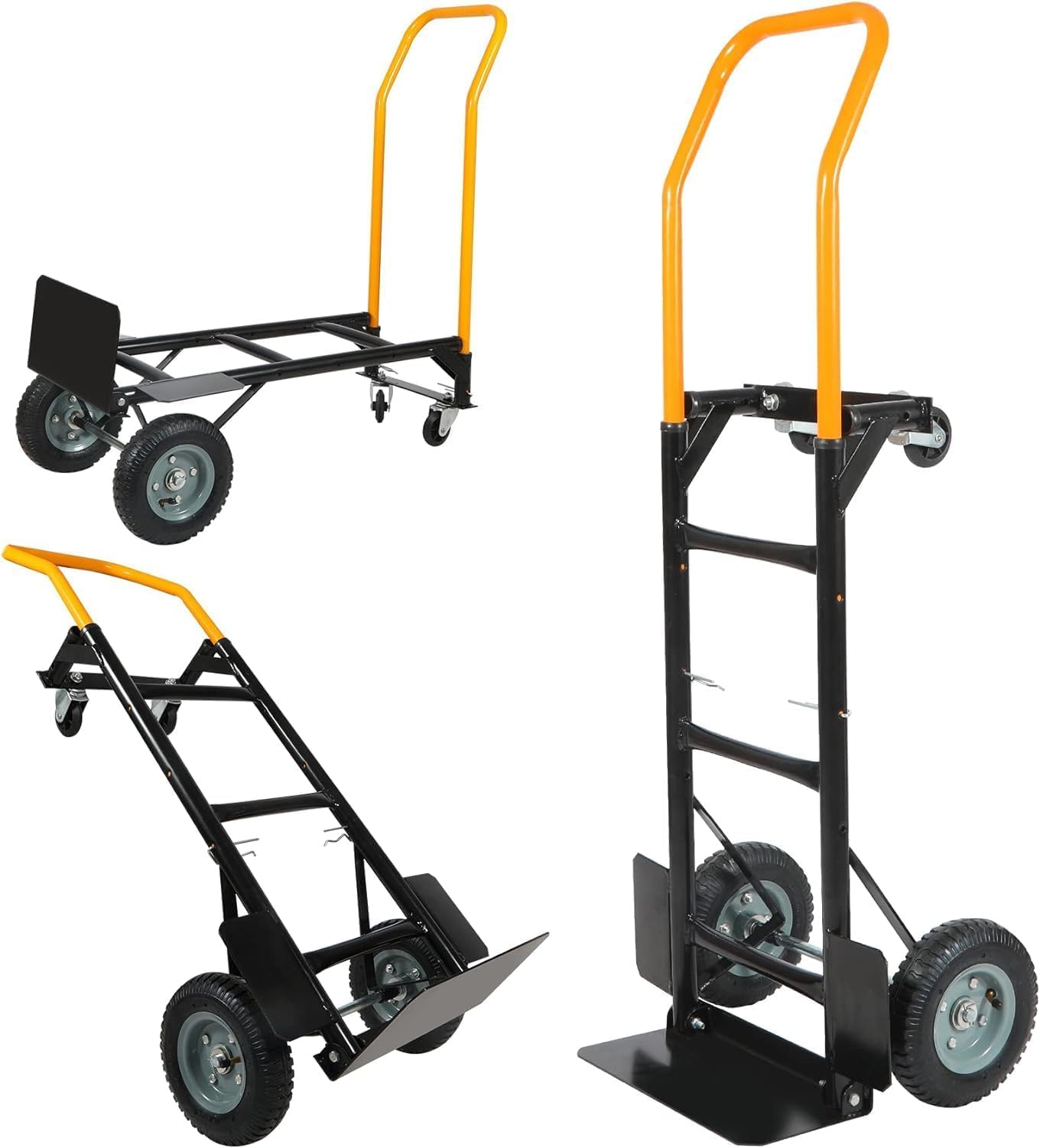 REDCAMP 2-in-1 Sackkarre, robust, 150 kg, zusammenklappbare Sackkarre | Umwandelbare Sackkarre, tragbarer 4-Rad-Dollywagen mit Drehgelenk, robuster Plattformwagen zum Umzug, 150 kg Kapazität, Gelb