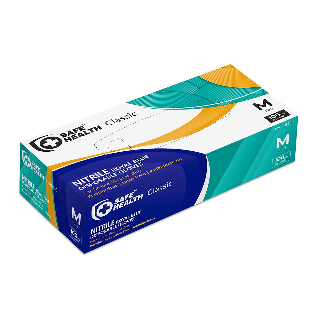 Safe Health Gants jetables industriels bleu nitrile-moyen | 3,5 mil caisse de 1000 | Sans poudre-Sans latex | Laboratoire alimentaire-Conciergerie-Peinture-Finition-Application