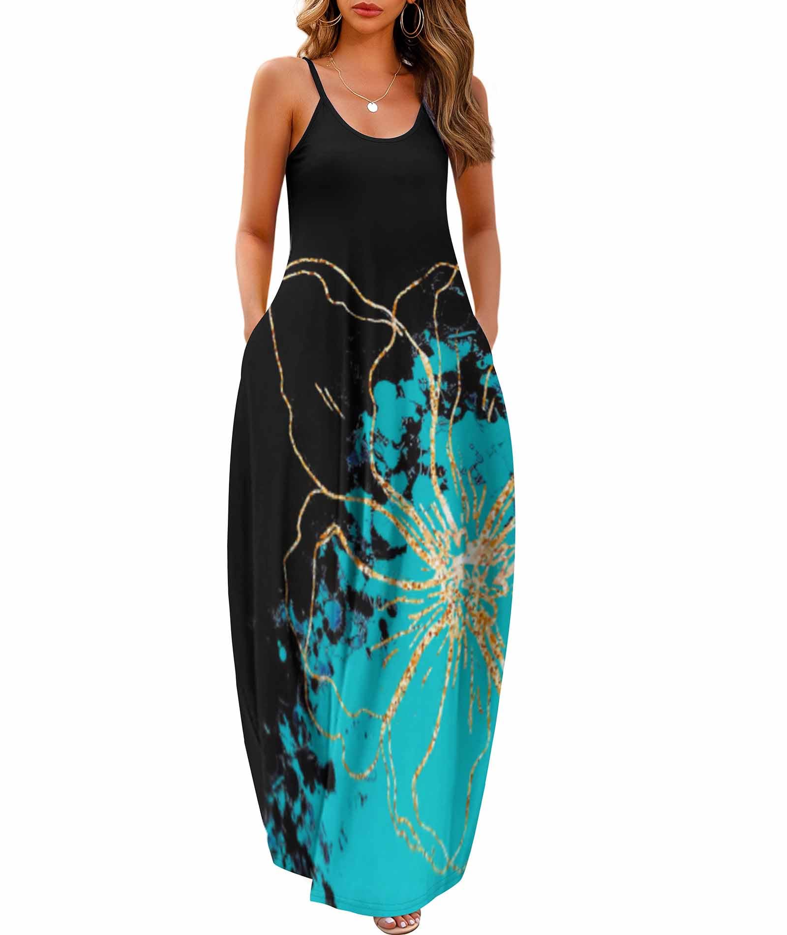 Wolddress Womens Maxi Dress with Pockets 2026 Casual Strap Plus Size Loose Plain Long Office Summer Beach Travel Dresses S-5X