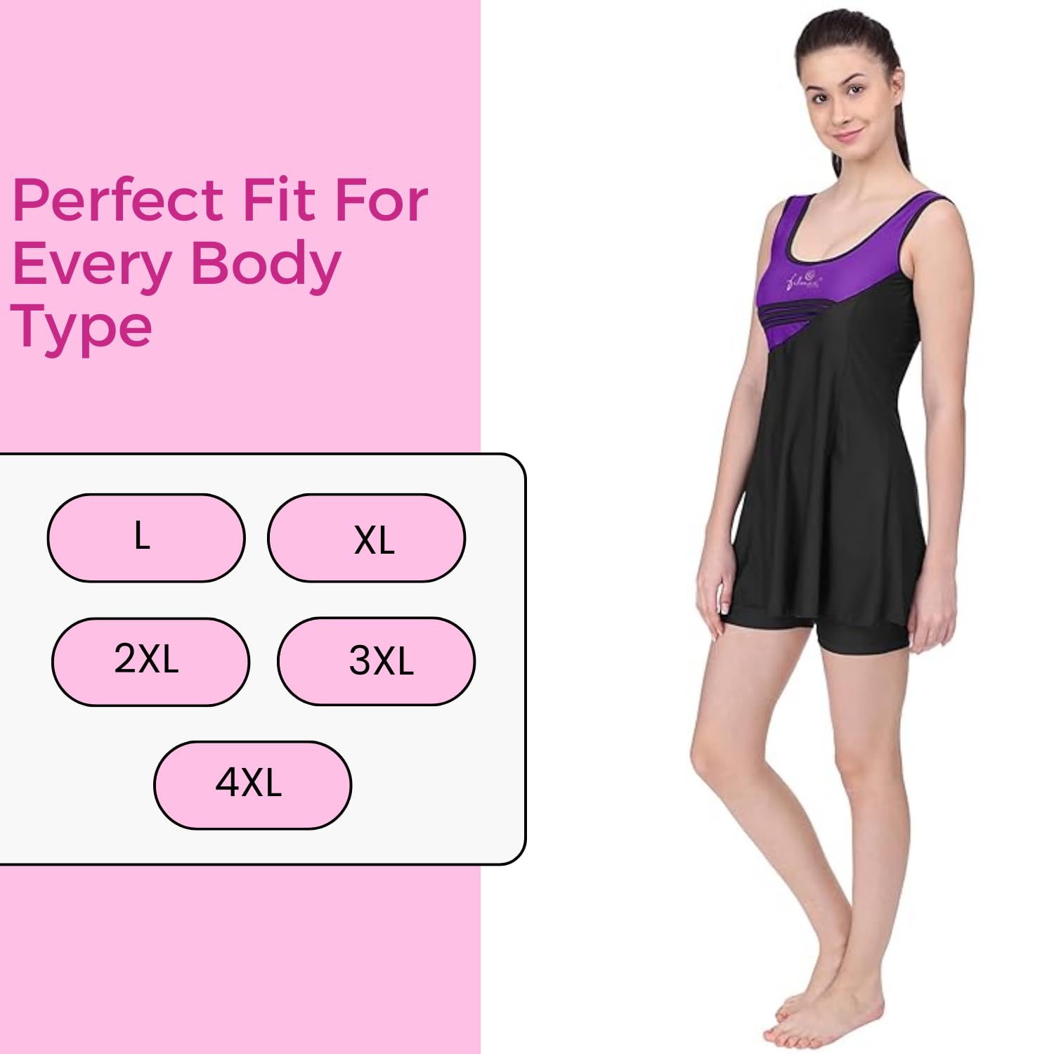 FILMAX® Originals Swimming Costume for Women's One-Piece Beach Wear Sleeveless with Skirted Boy Legs Jammer Swim Dress (Purple-Black_4XL) 1