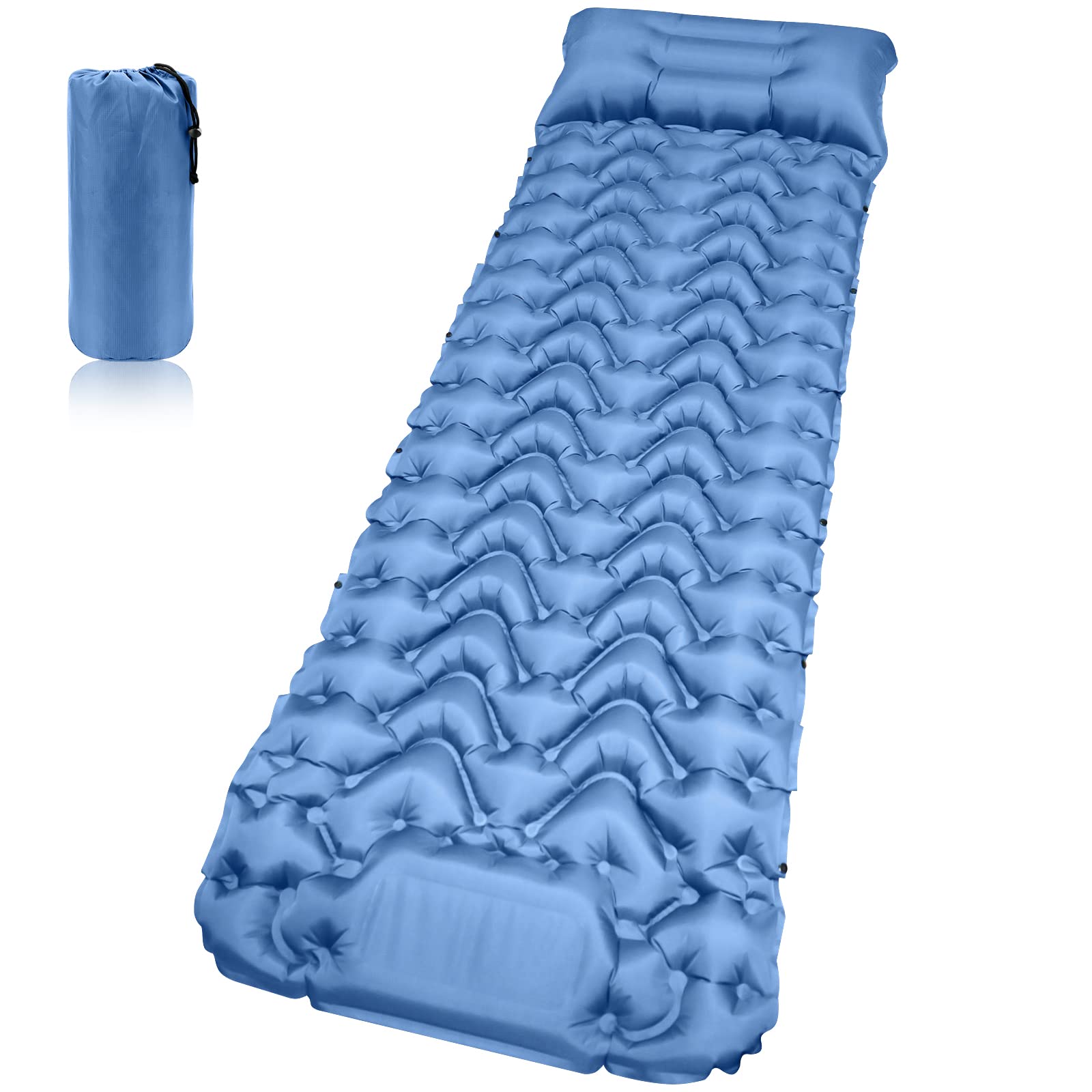 KOMCLUB Camping Sleeping Pad,Ultralight Foot Press Inflatable,Thickness 9CM,Width 68CM,Lightweight and Compact,Waterproof Sleeping Mat for Hiking,Picnic,Traveling,Backpacking(blue)