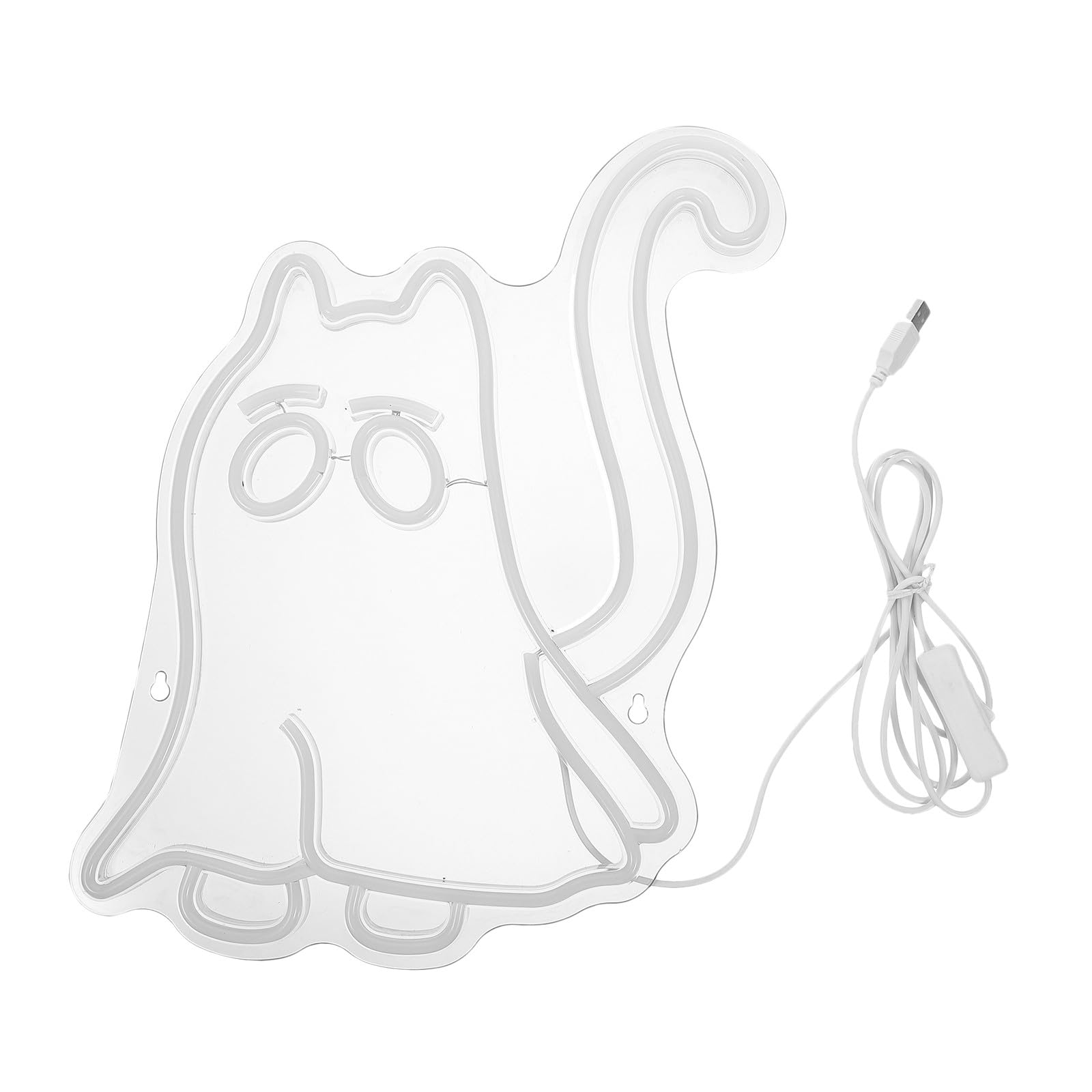 Operitacx Enseigne lumineuse néon chat fantôme - Adorable néon LED d'Halloween - Lampe fantôme alimentée par USB pour décoration murale de chambre, fenêtre, décor de club et de fête -