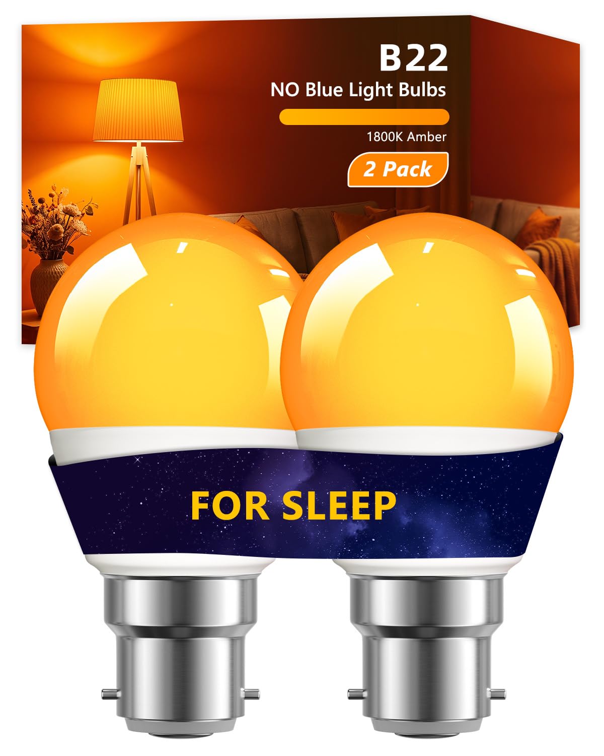 5W B22 Orange Bayonet LED Light Bulbs,1800K Amber Warm Dimmable Night Light