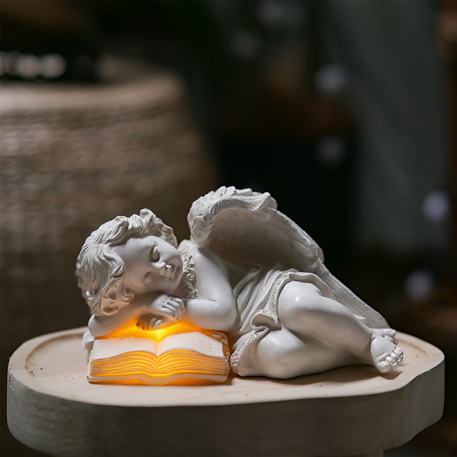Statue da giardino a forma di angelo custode, con luci a LED, resistente alle intemperie, piccola scultura a forma di angelo per tomba/cimitero, resistente al gelo per prato, cortile,