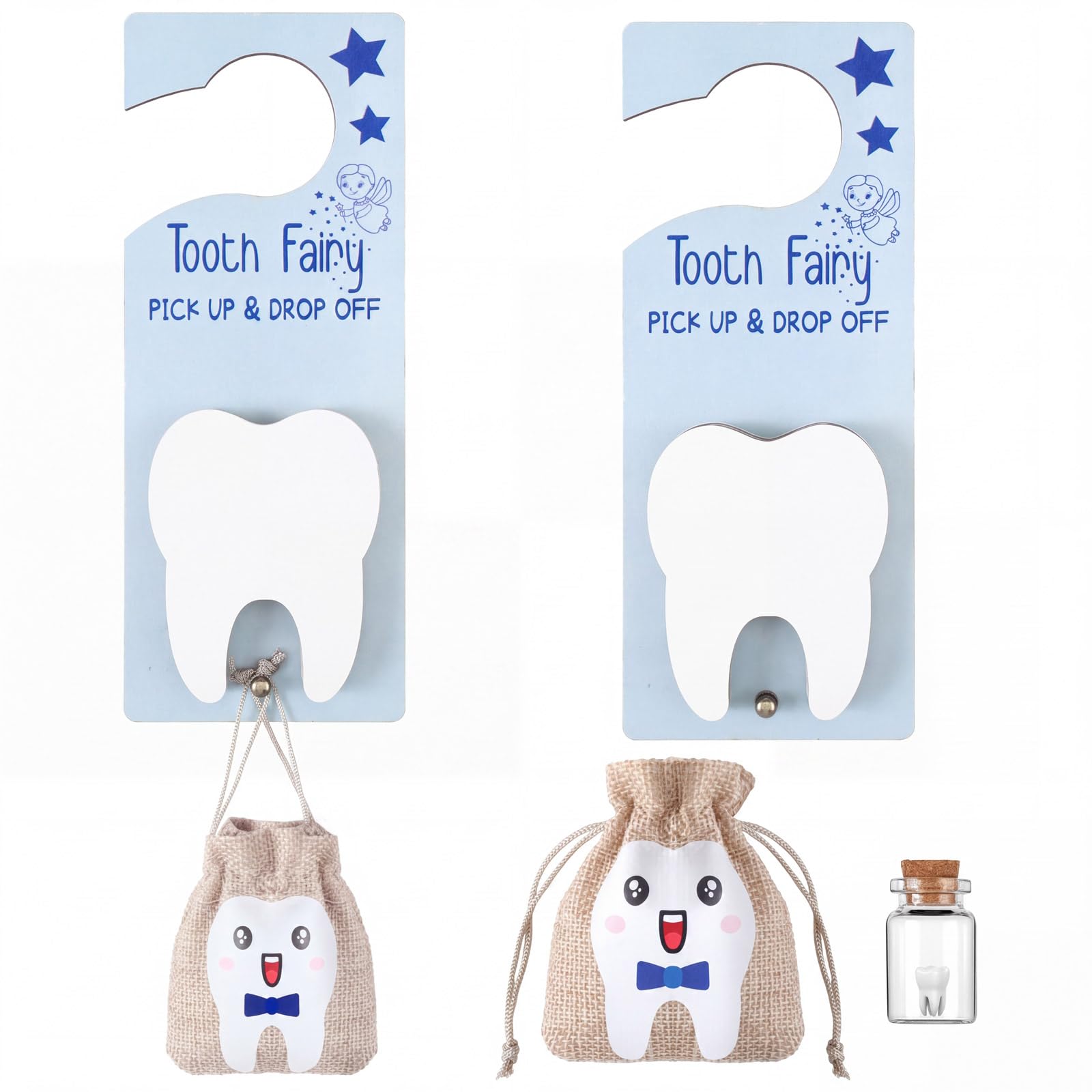 DoubleFill Tooth Fairy Door Hanger Pouch Keepsake Box,Classic,Blue Brown