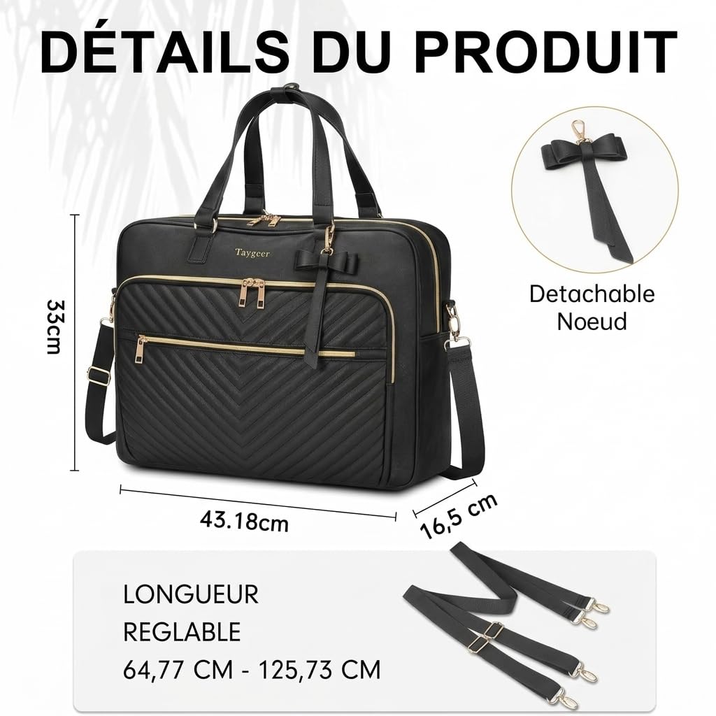 Taygeer Sacoche Ordinateur 17 Pouces, Imperméable Sac Ordinateur Femme, Grand Sac de Cours Femme, Multifonctionnel Sac Travail Portable pour Université, Affaires, Travail, Cadeau Original, Noir