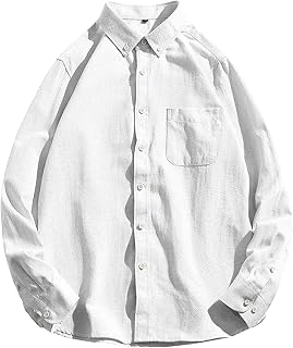 Men's Casual Solid Long Sleeve Shirt Lapel Pocket Decoration Workshirt Fit Shirt Wrinkle-Free Button Down Shirt