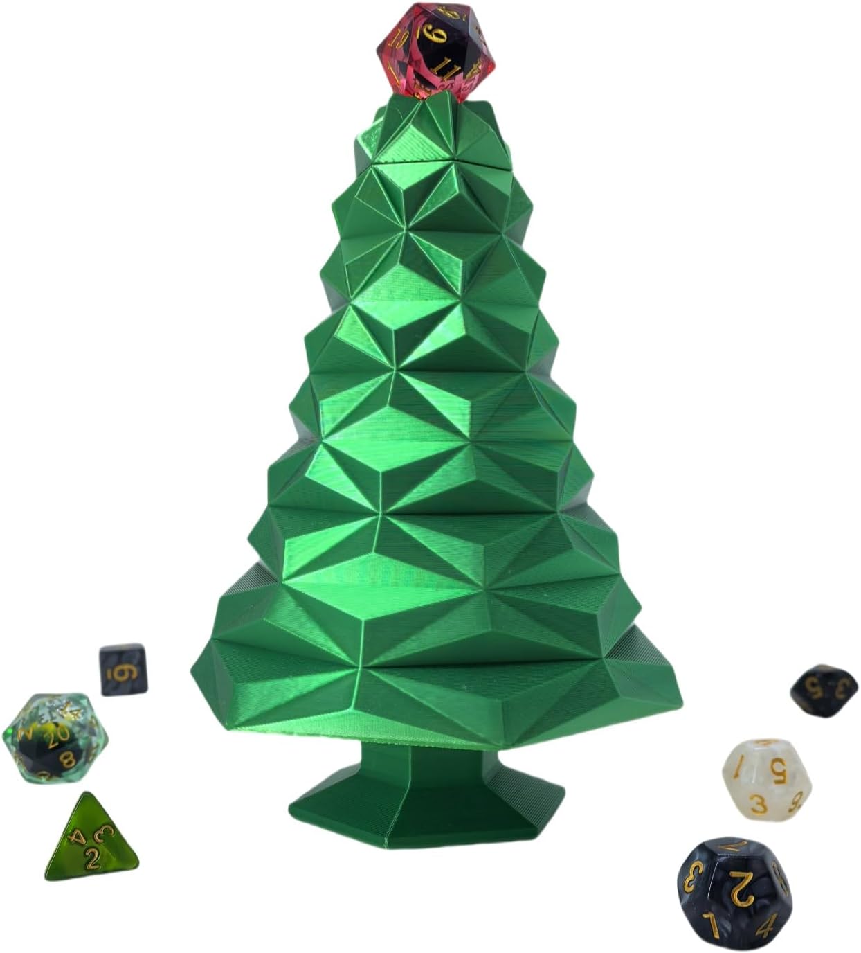 Christmas Tree Green Tree Dice Tower Dungeons and Dragons RPG abletop Roleplaying Game Jail D&D (Random 7PCS D20 Dice Set Included) Green