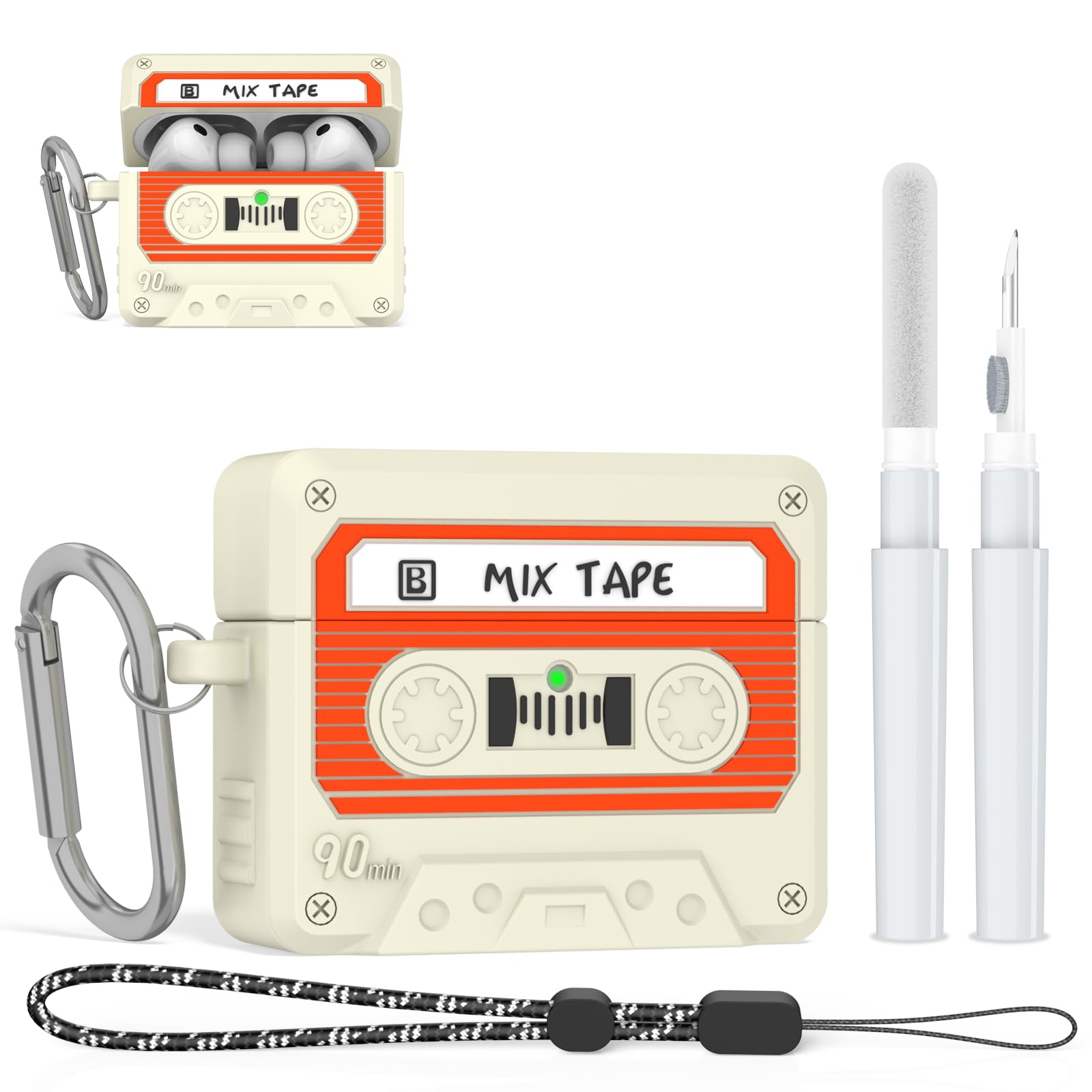 Cute Case for AirPods Pro 3rd Gen (2025), 3D Cartoon Funny Shockproof Protective Silicone Cover for Air Pod Pro 3 Case for Boys Girls Accessories with Carabiner/Cleaner Kit (Vintage Cassette Tape)