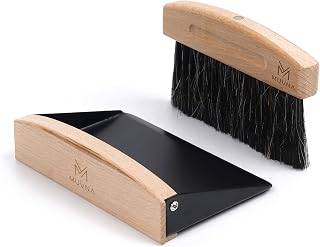 Small Coffee Grinder Cleaning Brush Set, Wood Handle Cleaning Brush & Dustpan with Magnetic for Home Kitchen Coffee Bar, Espresso Machine Counter Clean Tool(Black)