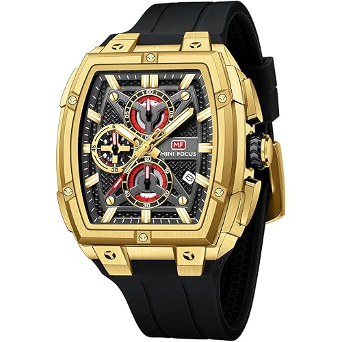 MF MINI FOCUS Men's Watches Analog Fashion Wrist Watch, Skeleton Tonneau Watches for Men with Chronograph,Ideal for Sports Enthusiasts and Daily Wear