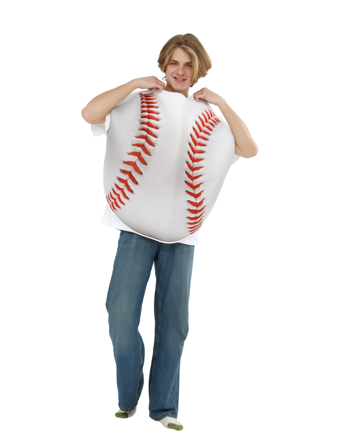 FUNFOCUS Adult Baseball Costume - Giant Round Novelty Foam Fancy Dress Outfit for Men & Women - Funny Spherical Sports Mascot Suit Perfect for Stag Do, Pub Crawls & Festivals