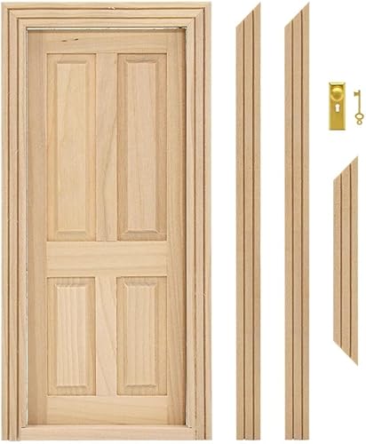 iLAND Puerta de casa de muñecas de madera de accesorios a escala 112, materiales de construcción para casa de muñecas, puerta clásica en miniatura