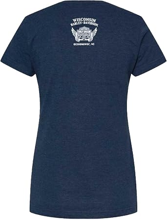 Harley-Davidson Women's Sepia Wing Short Sleeve Crew-Neck T-Shirt, Navy