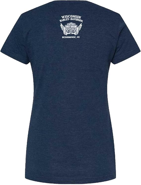 Harley-Davidson Women's Sepia Wing Short Sleeve Crew-Neck T-Shirt, Navy