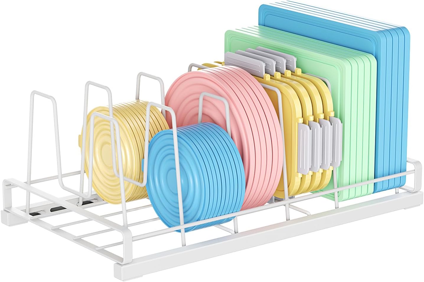 Adjustable Cabinet Lid Organizer with 6 Dividers – White Storage Rack Adjustable Cabinet Lid Organizer with 6 Dividers – White Storage Rack