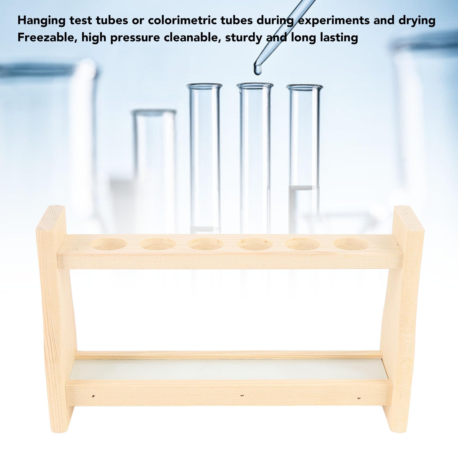 Wooden Test Tube Rack with 6 Hole, Glass Tube Stand Holder, Up to 18mm or 21mm Diameter, Made of Premium Pine Wood, Suitable for Plants Scientific Experiments, Laboratories, (18mm)