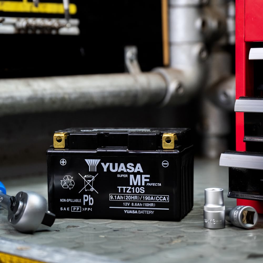 Yuasa TTZ10S - Batteria VRLA per moto, 12 V, 190 CCA pre-riempita e pronta da montare, senza manutenzione