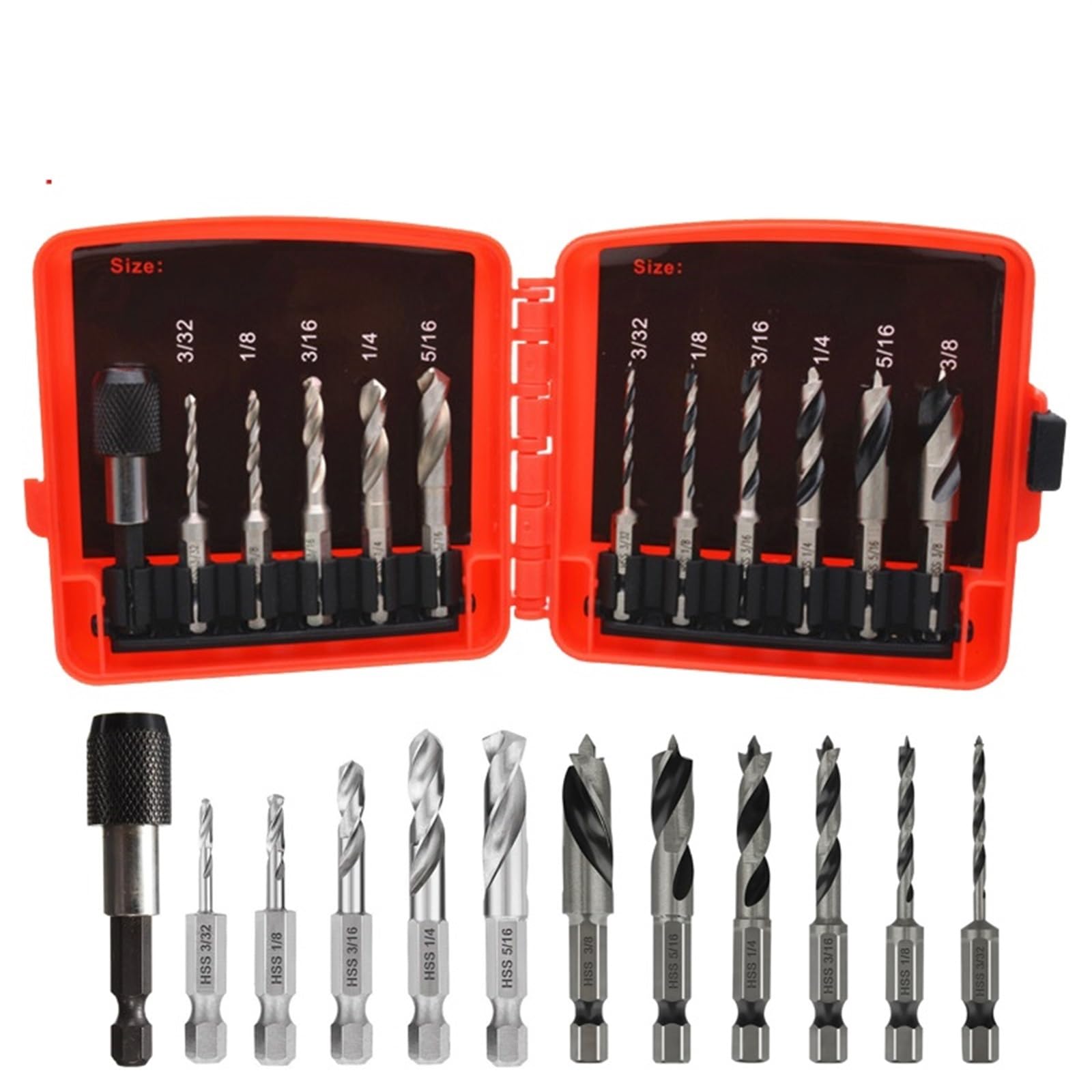 Juego de brocas cortas for carpintería, punta de clavo, herramientas de corte de cambio rápido, 3/32", 1/8", 3/16", 1/4", 5/16", 3/8", 1 unidad(Set B(6PCS))