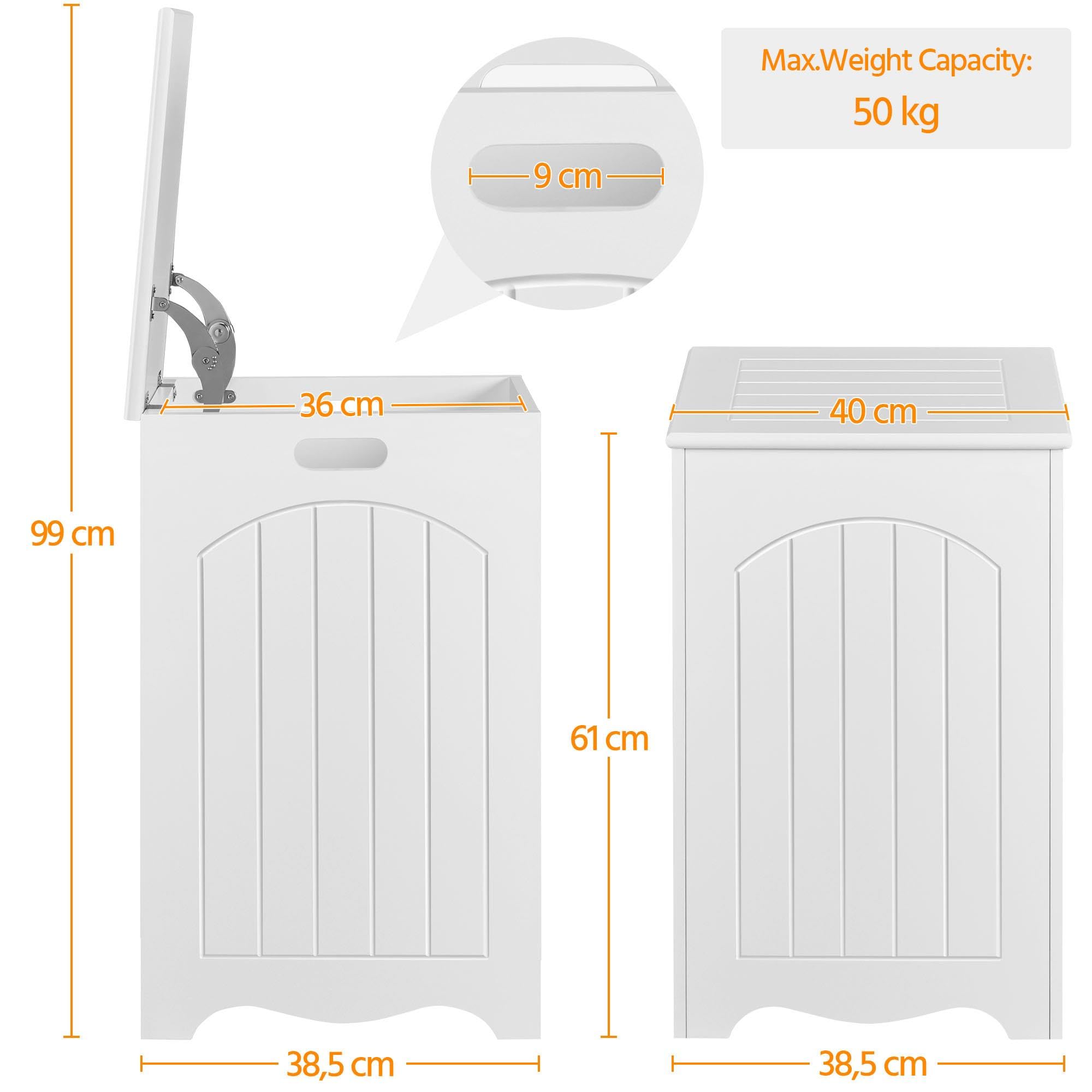 Yaheetech Mobiletto Portabiancheria da Bagno Cesto Sporco con Coperchio Armadietto Salvaspazio Organizzazione Bucato 39,5 × 39,5 × 61 cm