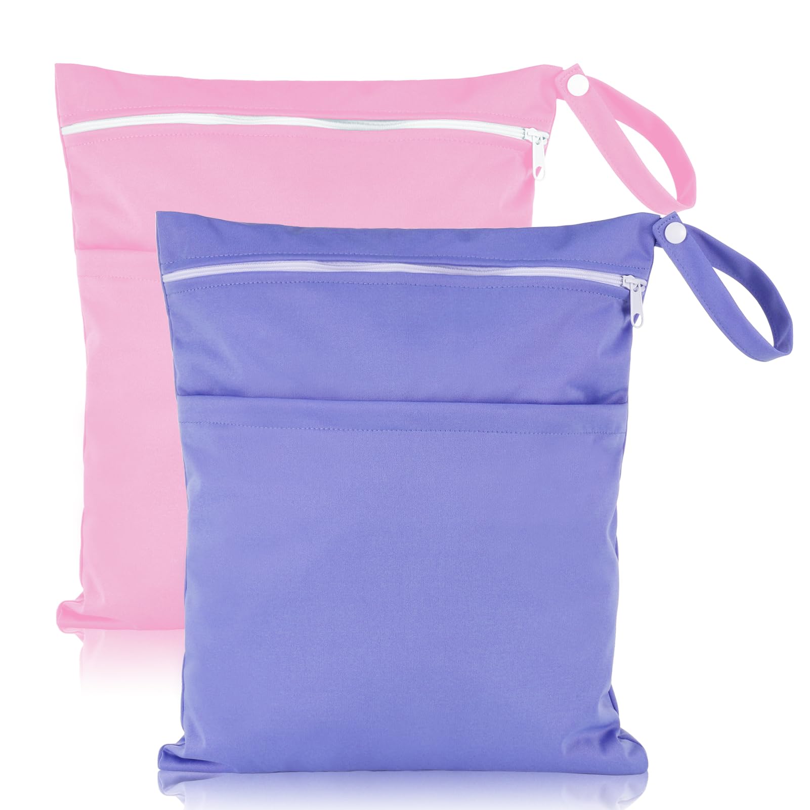 Kaisibum 2 Stück Wetbag Kindergarten Groß,Wickeltasche wasserdichte Windeltasche Nasstasche,Nassbeutel Kindergarten for Baby Stoffwindeln,Windelbeutel Dry Bag für Reisen Unterwegs(Rosa und lila)