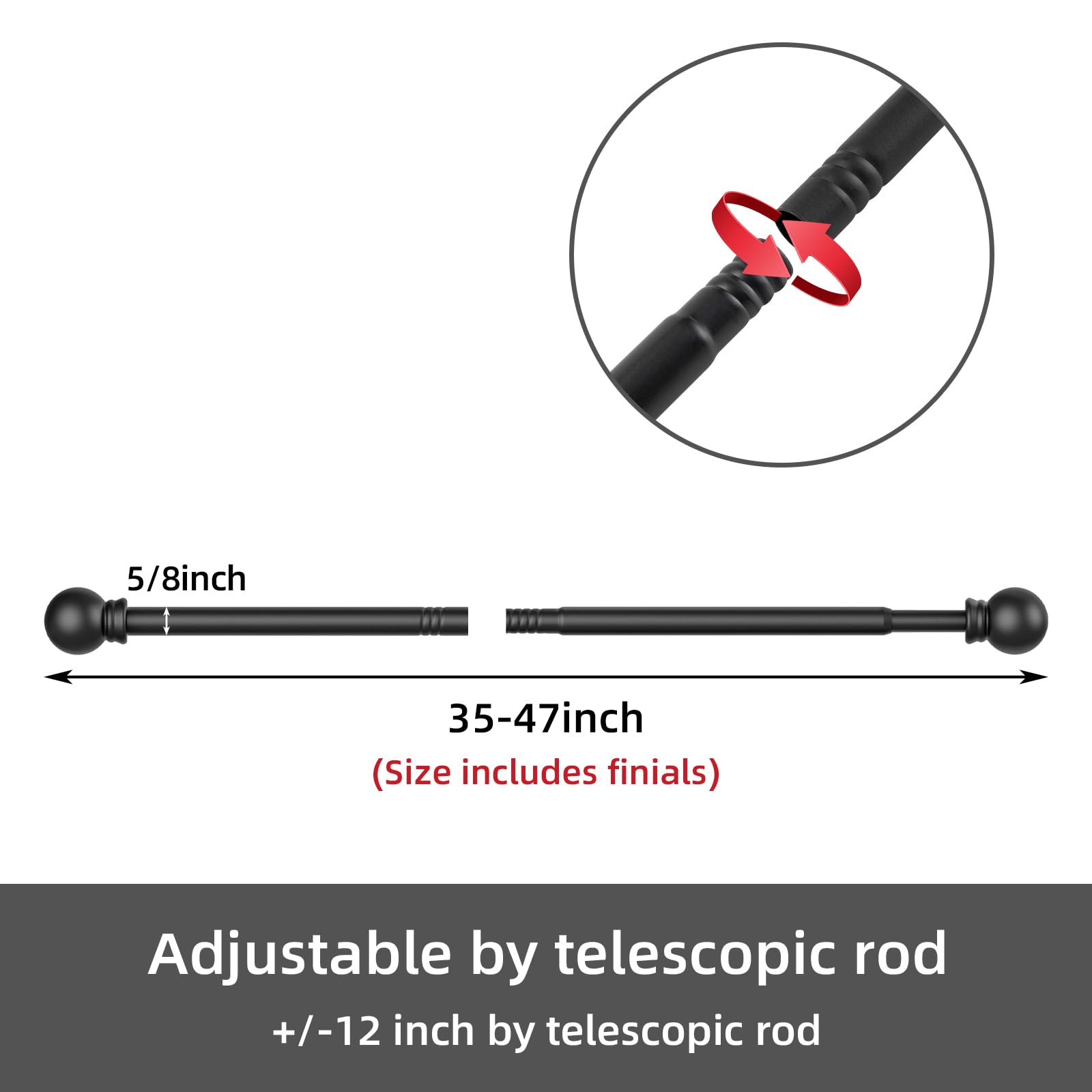 Matte Black Metal Curtain Rod Set 32-48 inch L1672