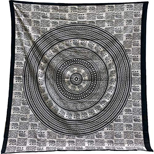 Tapiz Mandala para Pared 100% Algodón de la India de 210X240 cm. Tapices Indios de Decoración con Múltiples Aplicaciones: Cubrecama, Cubre sofá, Mantel, Pareo, Foulard, Picnic, Colcha, Toalla Playa.