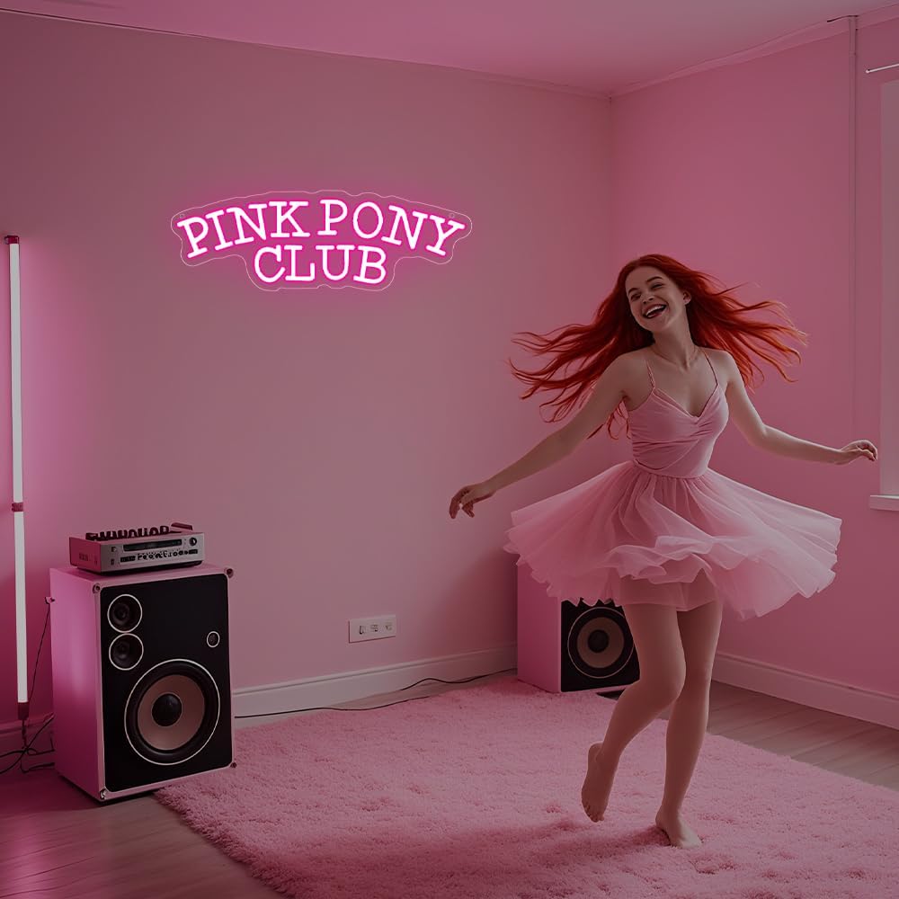 Pink Pony Club Neon Sign,Western Cowgirl Neon Lights for Wall Decor Dimmable LED Music Pony Pink Neon Light for Room Bedroom Party Bar Pub Decor Girl Gift USB Powered(14.9"*5.1")