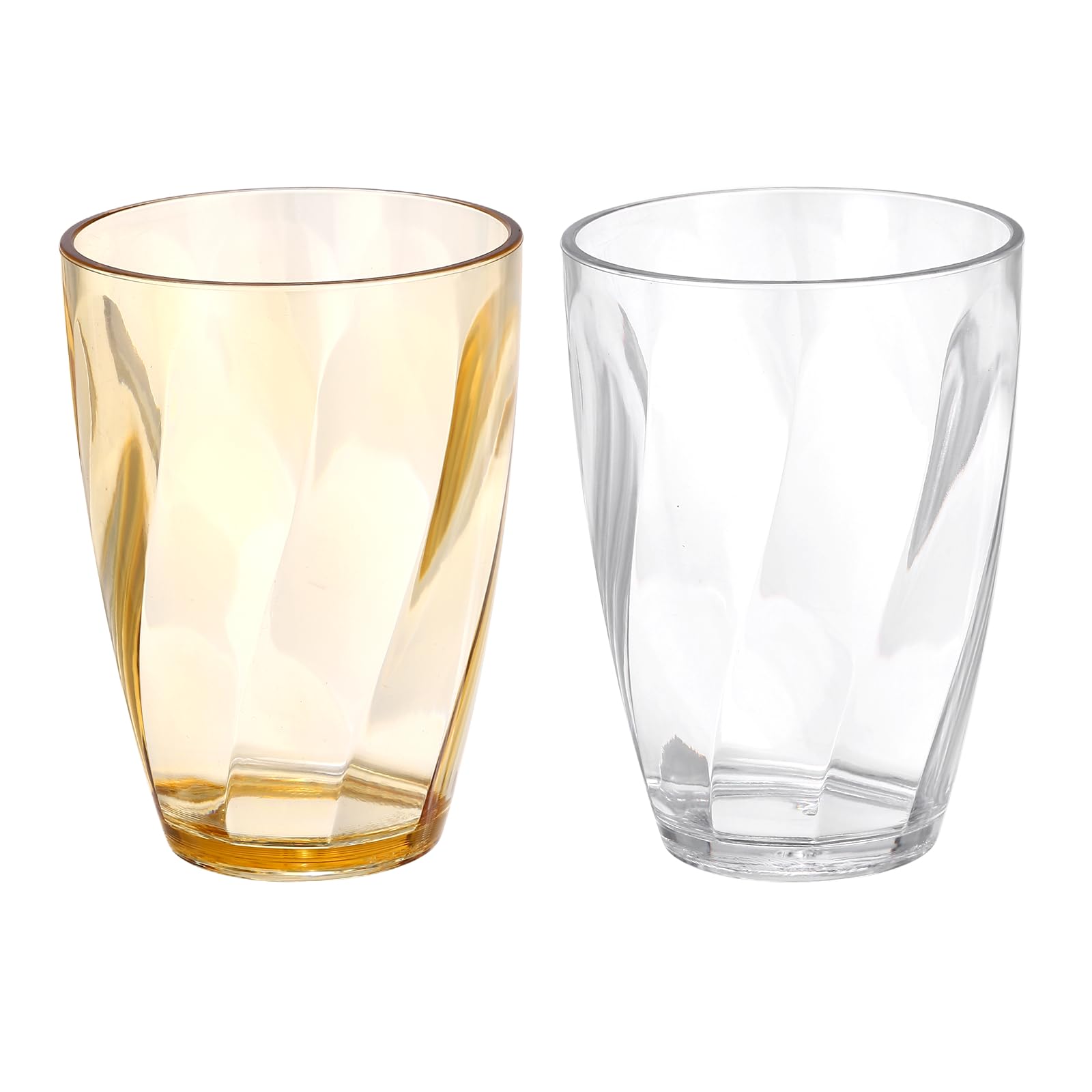 sourcing map 2Pcs Clear Plastic Reusable Drinking Glasses, 13oz Drinking Glasses Diagonal Texture Plastic Water Cup Unbreakable Stackable for Beer Cocktail Water Juice Whiskey, Amber/Clear