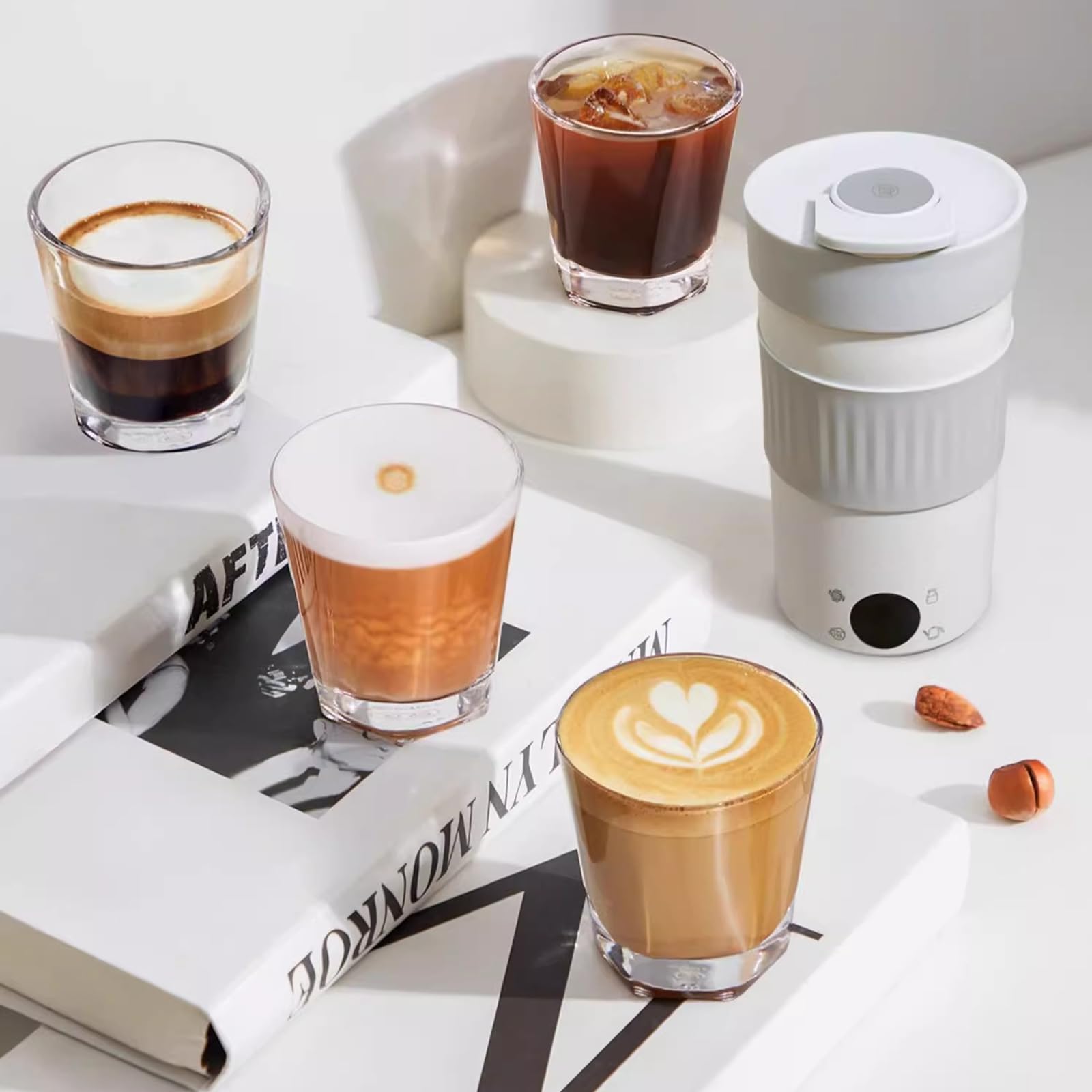 Elektryczny spieniacz do mleka, automatyczny spieniacz do mleka, 300 ml, z ekranem dotykowym LED, łatwe czyszczenie, inteligentna regulacja temperatury, 8800 obr./min do latte, cappuccino, gorącej