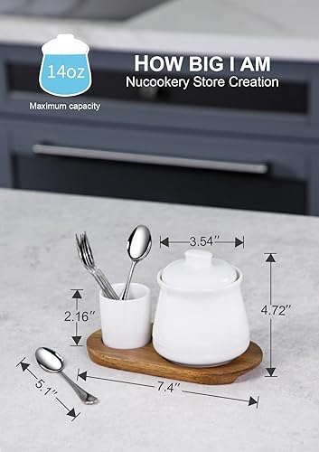 Miniatura 4 de Nucookery Azucarero de porcelana con tapa y cucharas, contenedor grande de 14 onzas para barra de café, elegante juego de azucareros con cucharas de