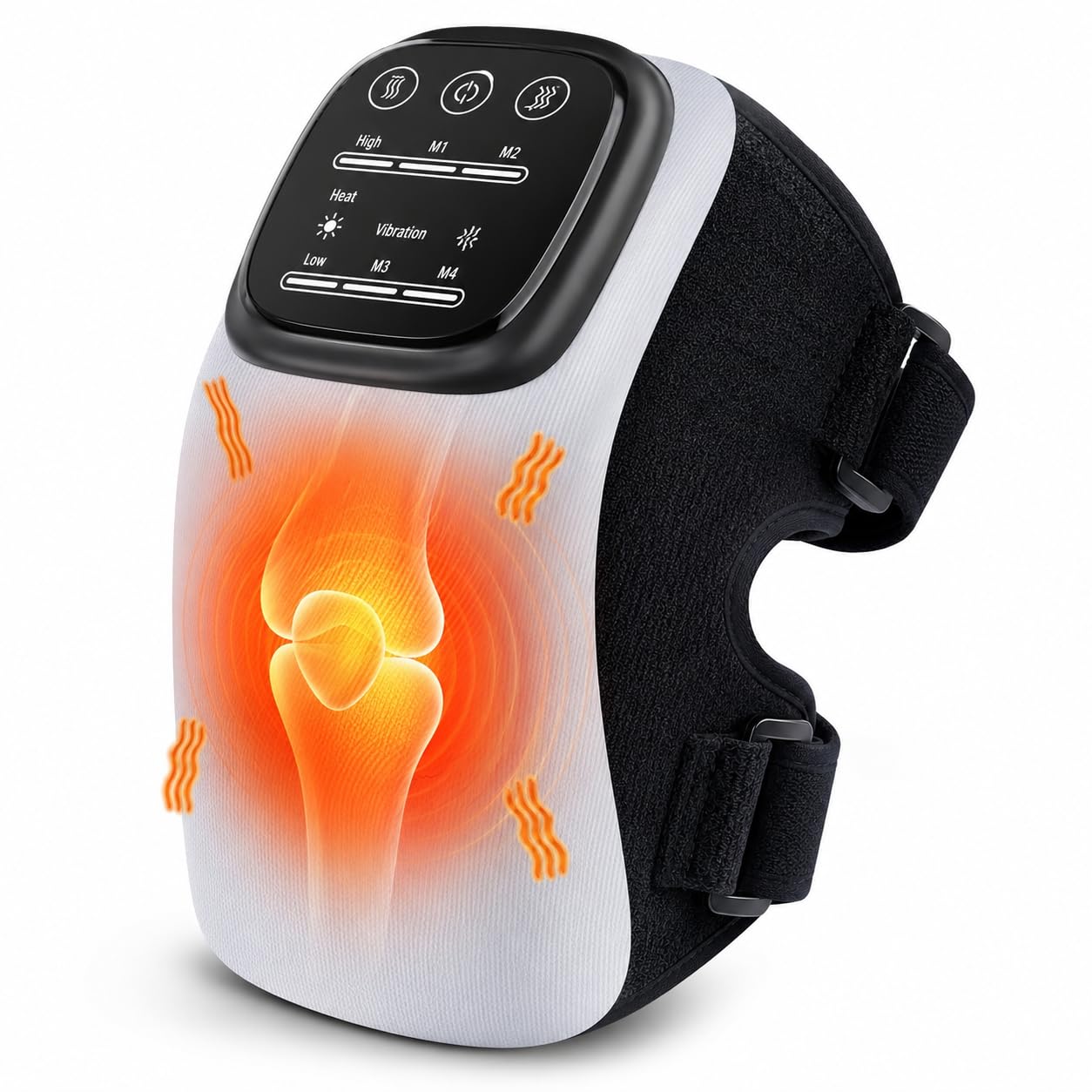 Knee Massager for Joint Pain Relief with Heat & Vibration Therapy | Adjustable Brace Support | Rechargeable Heated Knee Wrap for Men & Women Elder Age (White)-image-33