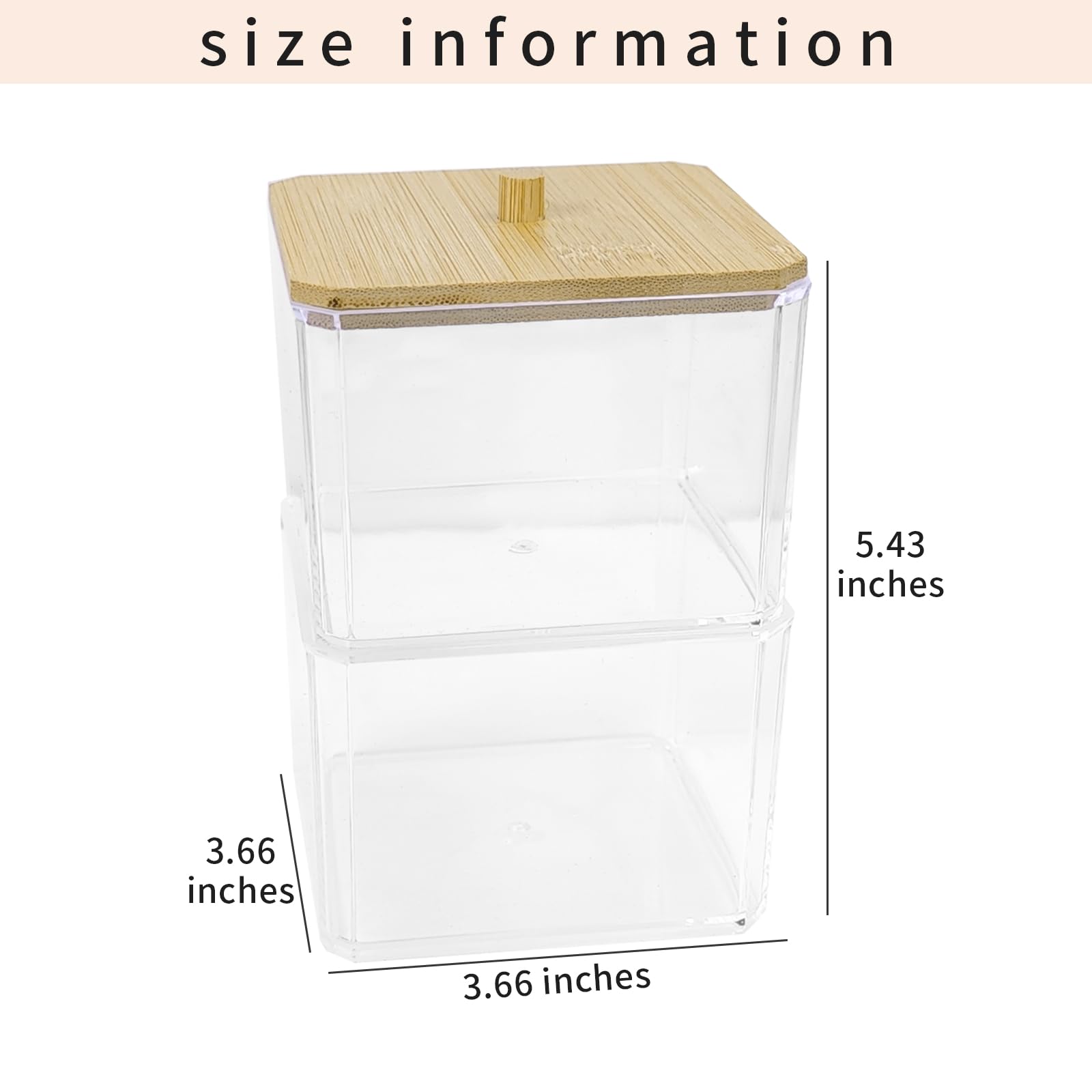 HFZRZFH Clear Acrylic Bathroom Organizer with Bamboo Lid - 2-Tier Cotton Swab, Cotton Round, Pad, Floss Dispenser for Vanity, Office, Home