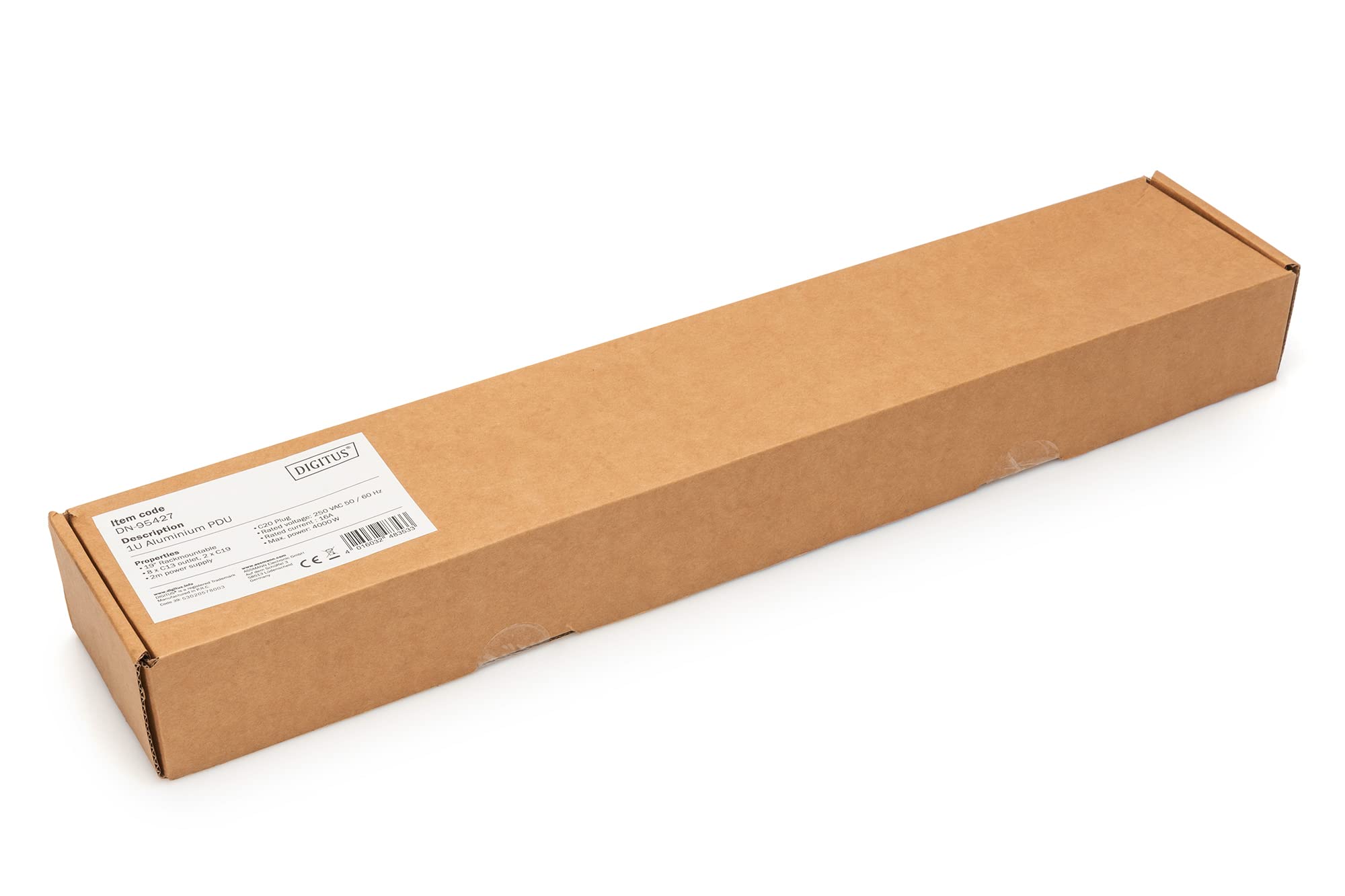 DIGITUS Regleta de 19" - 10 tomas - 8x C13 & 2x C19 - Enchufe C20 -1HE - 250VAC - 50/60Hz - 10A | Protección extraíble – 1U – 16 A – para armarios de red y servidores de 19 pulgadas