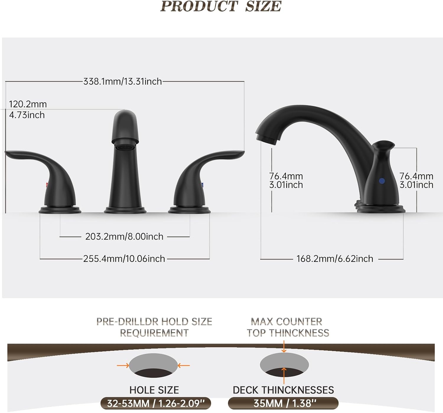 Phiestina 3 Hole Bathroom Faucet Black, 8 Inch Modern Widespread ABS Plastic Two Handle Bathroom Sink Faucet, with Metal Pop up Drain and Water Supply Lines, BF03067-K05-MB
