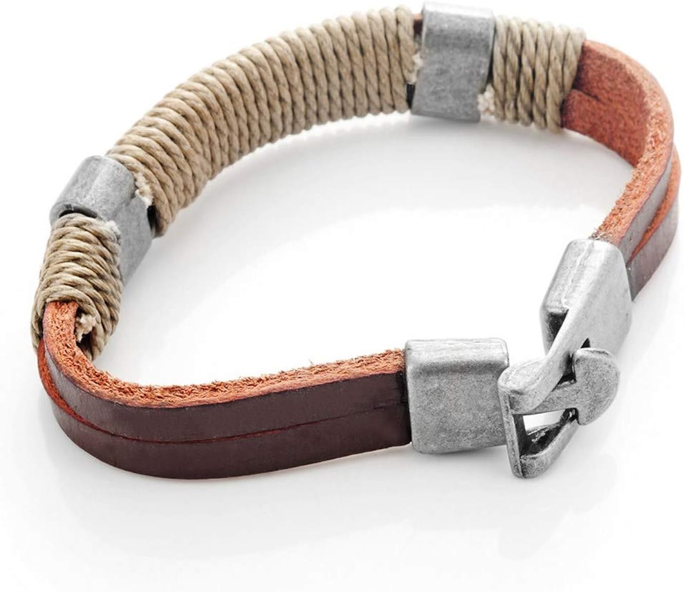 URBAN JEWELRY Braided Genuine Leather Bracelet with Locking Stainless Steel Clasp (Unique Designs Options) Nature Thread Bracelet