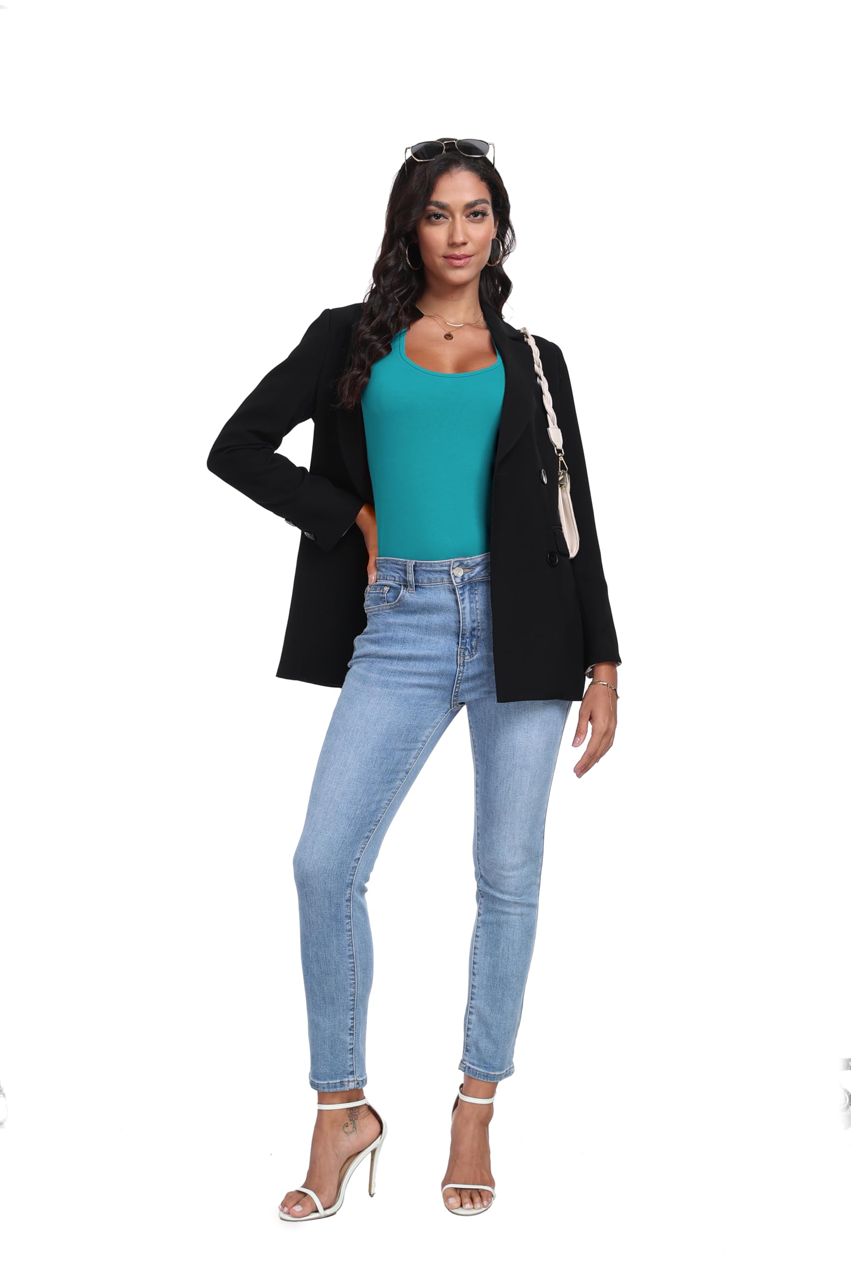 Canotte lunghe con schiena incrociata per donne Camisoles allenamento palestra running camicie yoga top, Teal+navy+verde acqua profonda, L